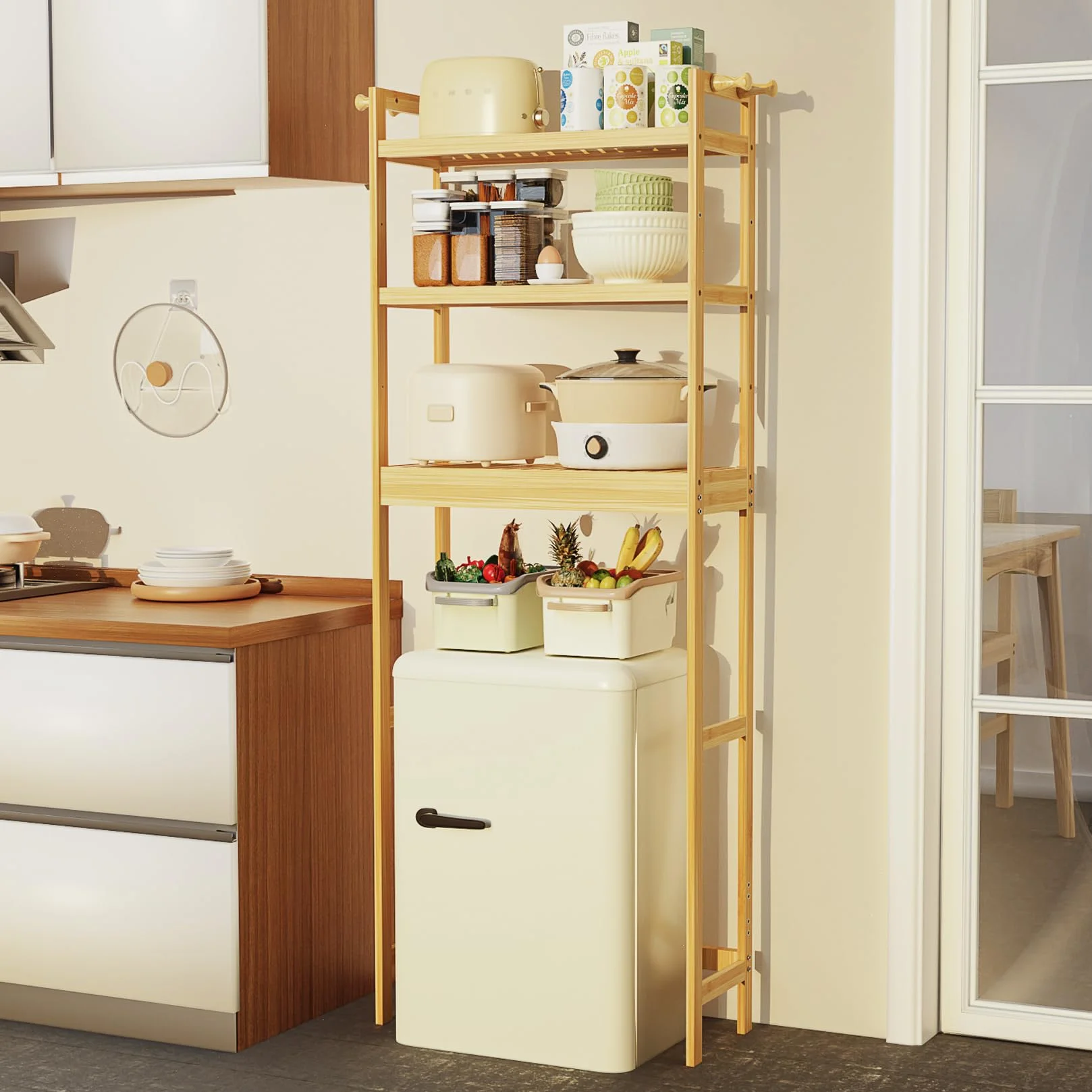 unho Scaffale Mensola per Lavatrice: Bagno Mobile Sopra WC in Bambù Portaoggetti Ripiani Regolabili Salvaspazio Scaffalatura per Lavatrice 63x26x170 cm