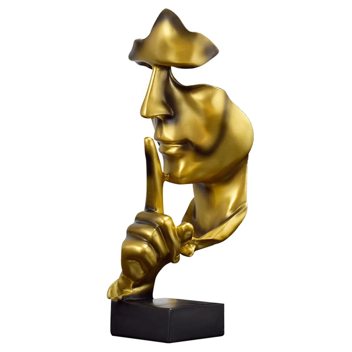 Il silenzio è oro, statua per scaffale da ufficio, decorazione da tavolo, statua d'arte astratta, ornamento per la casa, scultura creativa in resina (dorato)