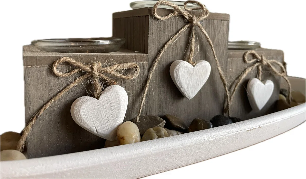 khevga Vassoio lanterna in legno grigio nero bianco con cuori (grigio)