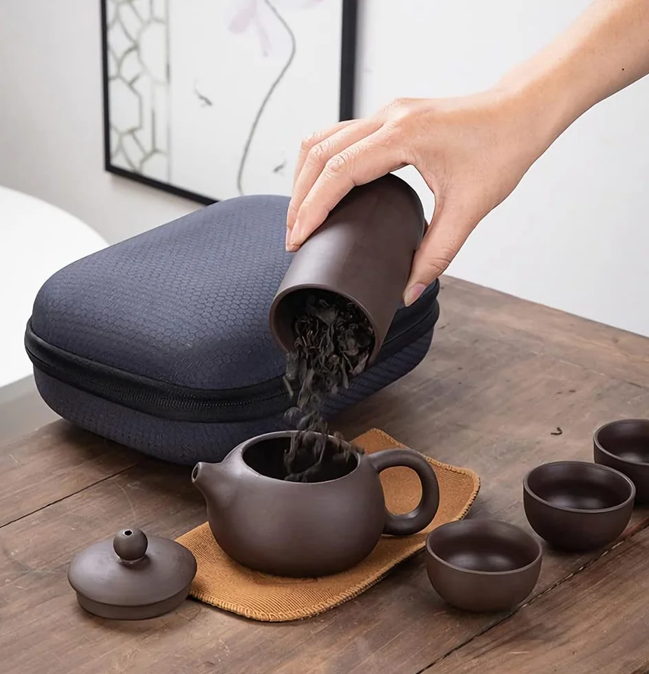 Set da tè 7 pezzi Cinese Servizio da tè in ceramica Piccolo con teiera da 130ml e 4 tazze da tè da 30ml Set da tè portatile da viaggio come regalo