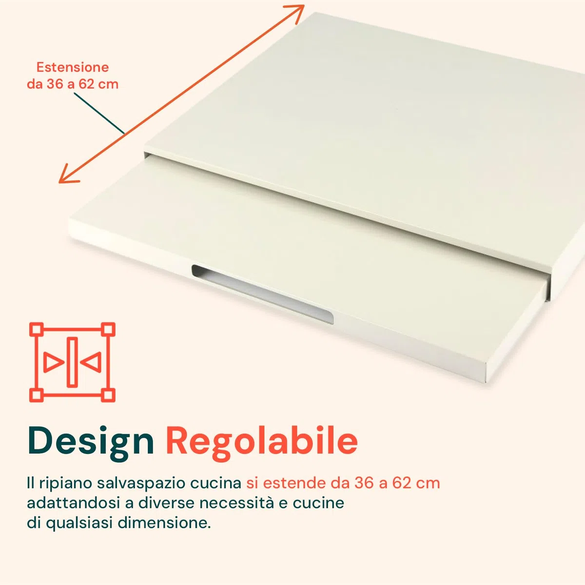 Avilia Scaffale Cucina Salvaspazio Estensibile 39-62 cm in Metallo – Alzatina Cucina Top con Ripiano Estraibile per Forno, Tostapane e Microonde – Organizzatore Cucina con Ganci e Antiscivolo