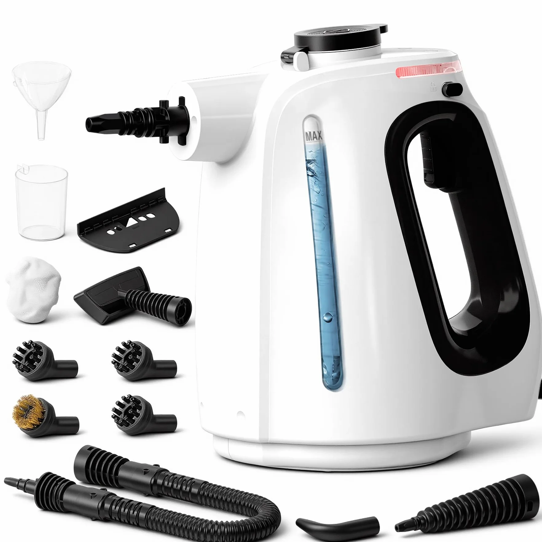 Pulitore a Vapore Portatile 1350W - Riscaldamento 15S, 3Bar, Steam Cleaner con 10 Accessori, Cavo da 3M, Serbatoio 550ML, Vapore a 16 Minuti, Ideale per Tappezzerie, Cucina e Auto