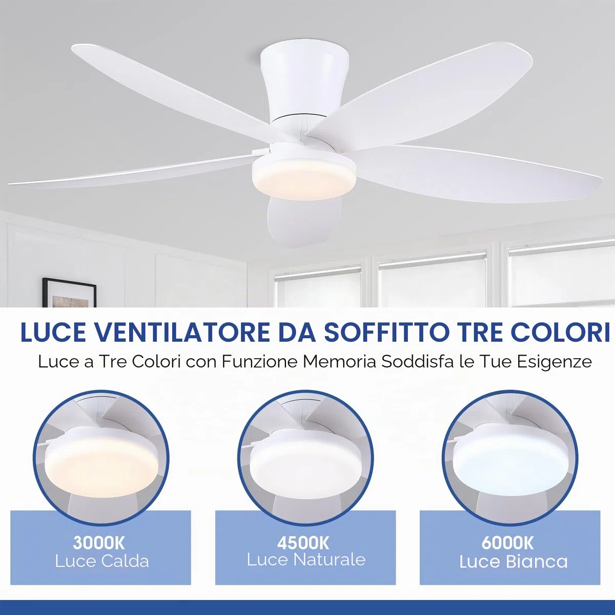 Ventilatori a soffitto con luci-106CM Ventilatore a soffitto a basso profilo con luce e controllo remoto/APP,DC reversibile, LED dimmabili Ventilatori a soffitto moderni per camera da letto(Bianco)