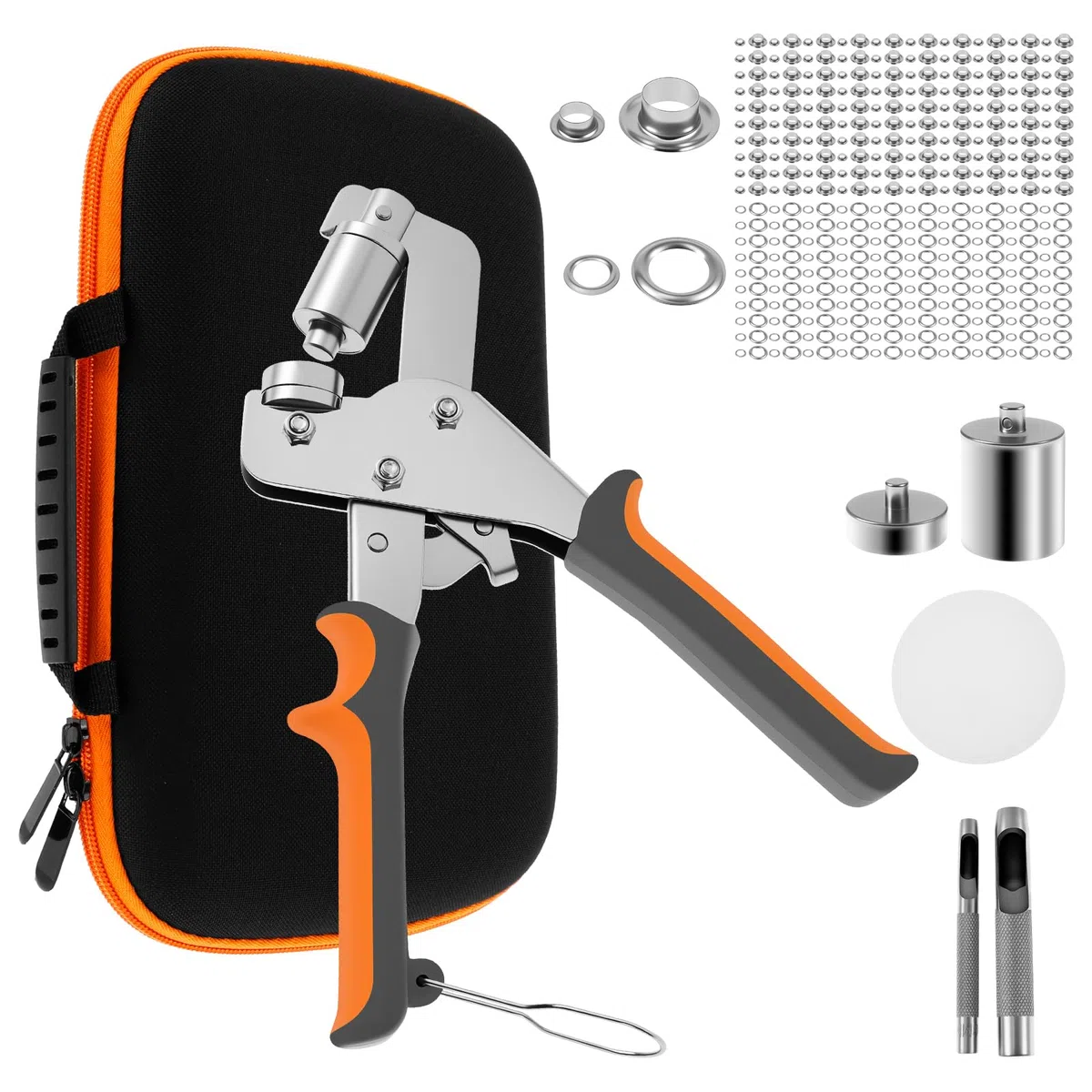 Set di pinze per occhielli professionali con 200 occhielli inossidabili (100 pezzi Ø 6 mm e 100 pezzi Ø10 mm), punzonatura con testa intercambiabile per teloni e tessuti in pelle Awnings