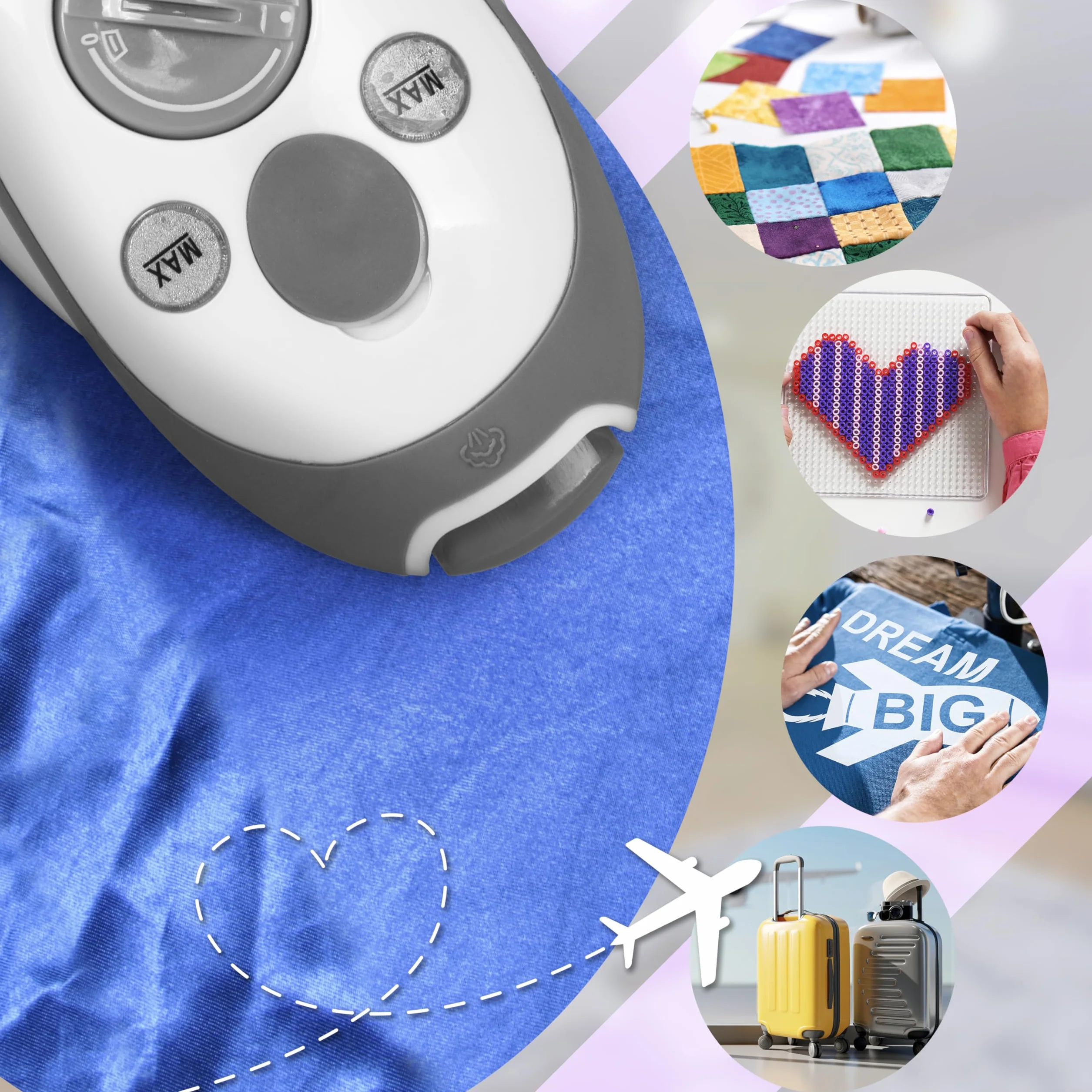 Duronic SI2 WE Mini Ferro da Stiro, Ferro da viaggio a vapore 375 W, Serbatoio 50ml, Steamer portatile con spazzola e borsello da viaggio, Ferro a vapore per lavori di cucito, quilting, Bianco