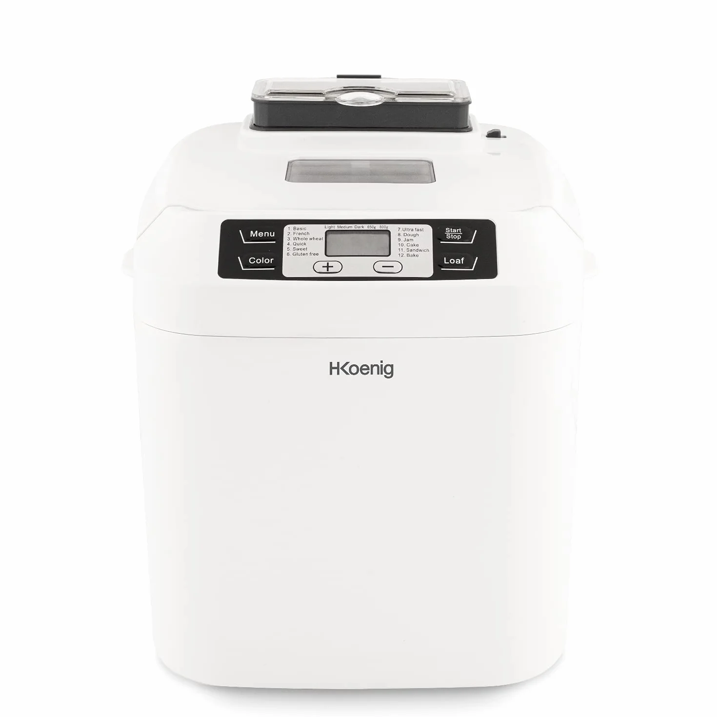 H.Koenig BAKE340 Macchina per il pane con semi, 12 Programmi,1 Senza Glutine,Mantenimento a Caldo,3 livelli di doratura,Partenza Ritardata 13h,550W