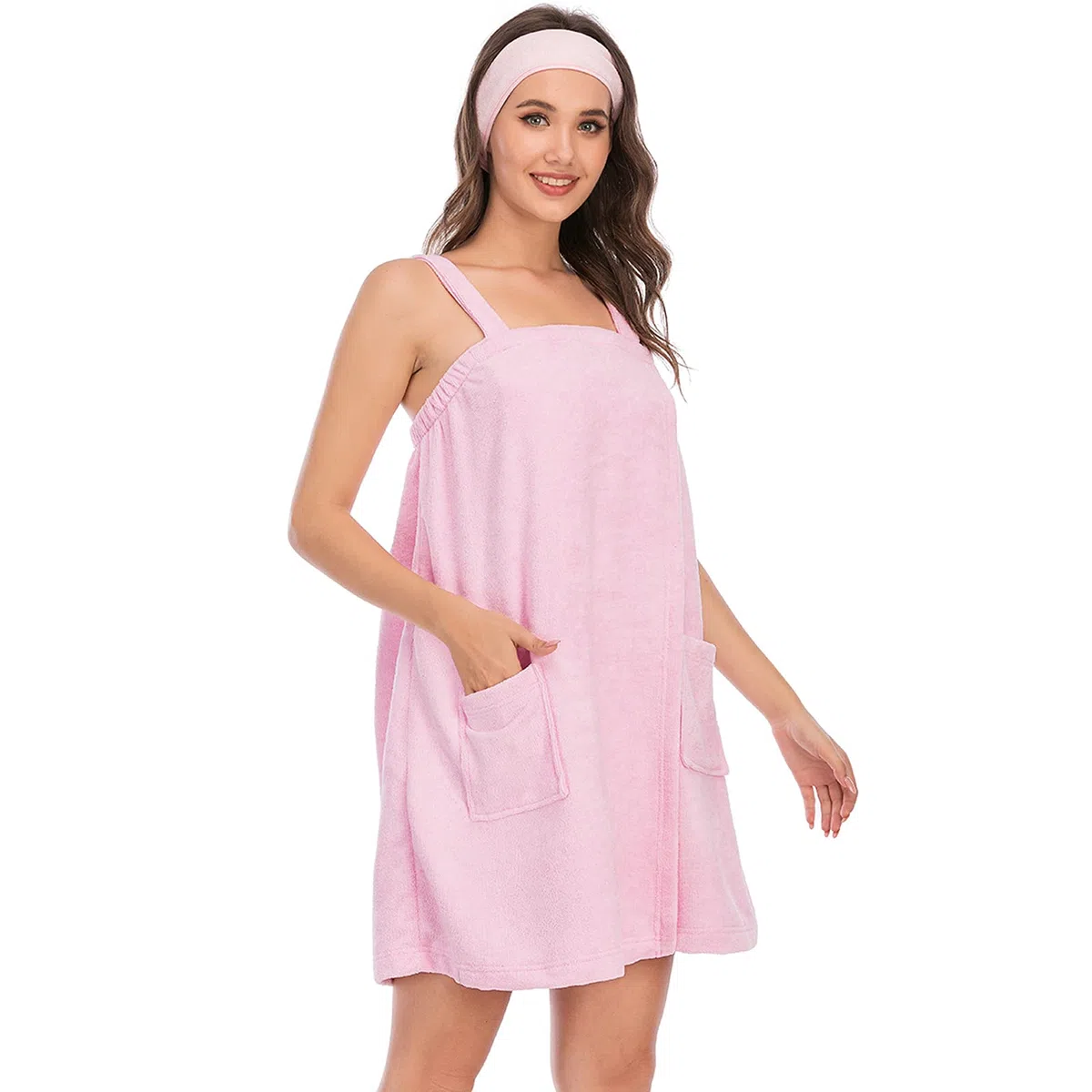 Donna Regolabile Abito Asciugamano da Bagno con Fascia per Capelli per Doccia Sauna Spa & Coperture da Spiaggia Rosa M