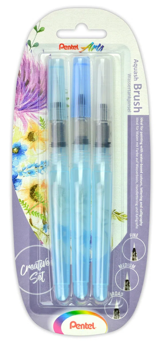Pentel Xfrh Aquash Water Brush Pennello con Serbatoio Riempibile 3 Pezzi Punta Fine/Media/Grande