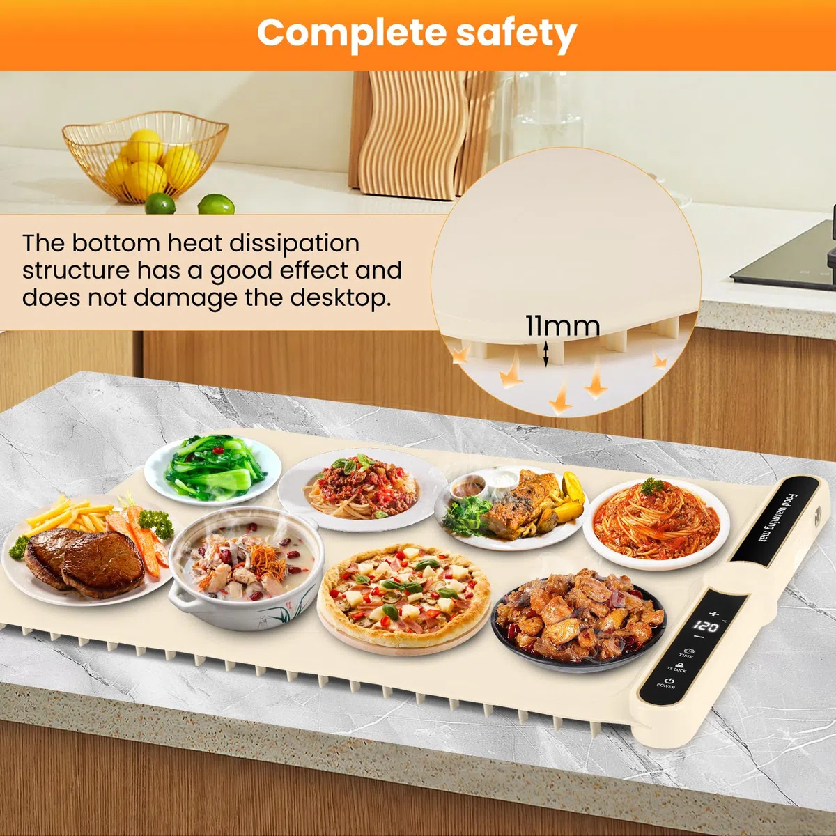 Vassoio Riscaldante Elettrico, Scaldavivande Elettrico Arrotolabile Pieghevole, Tappetino Riscaldante Elettrico con Timer e 9 Impostazioni di Temperatura per Feste a Buffet in Famiglia 80 x 38cm