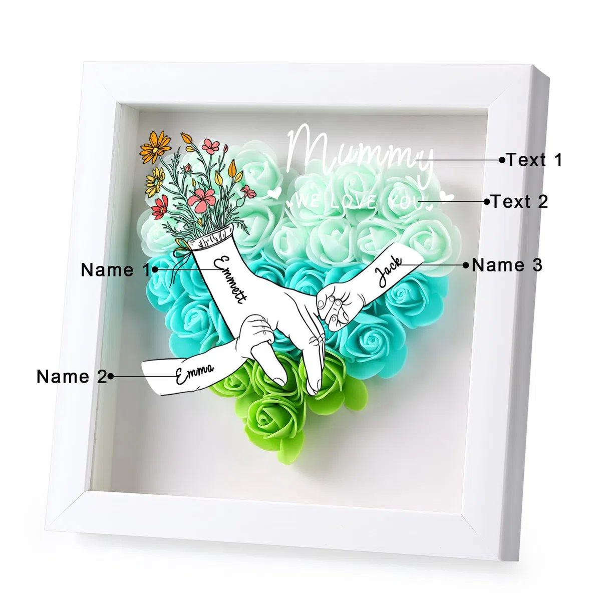 kaululu Regalo Festa della Mamma, Cornice Decorativa Personalizzata con Rosa e Incisione Nome Regalo Personalizzato per Donna (A-Verde)