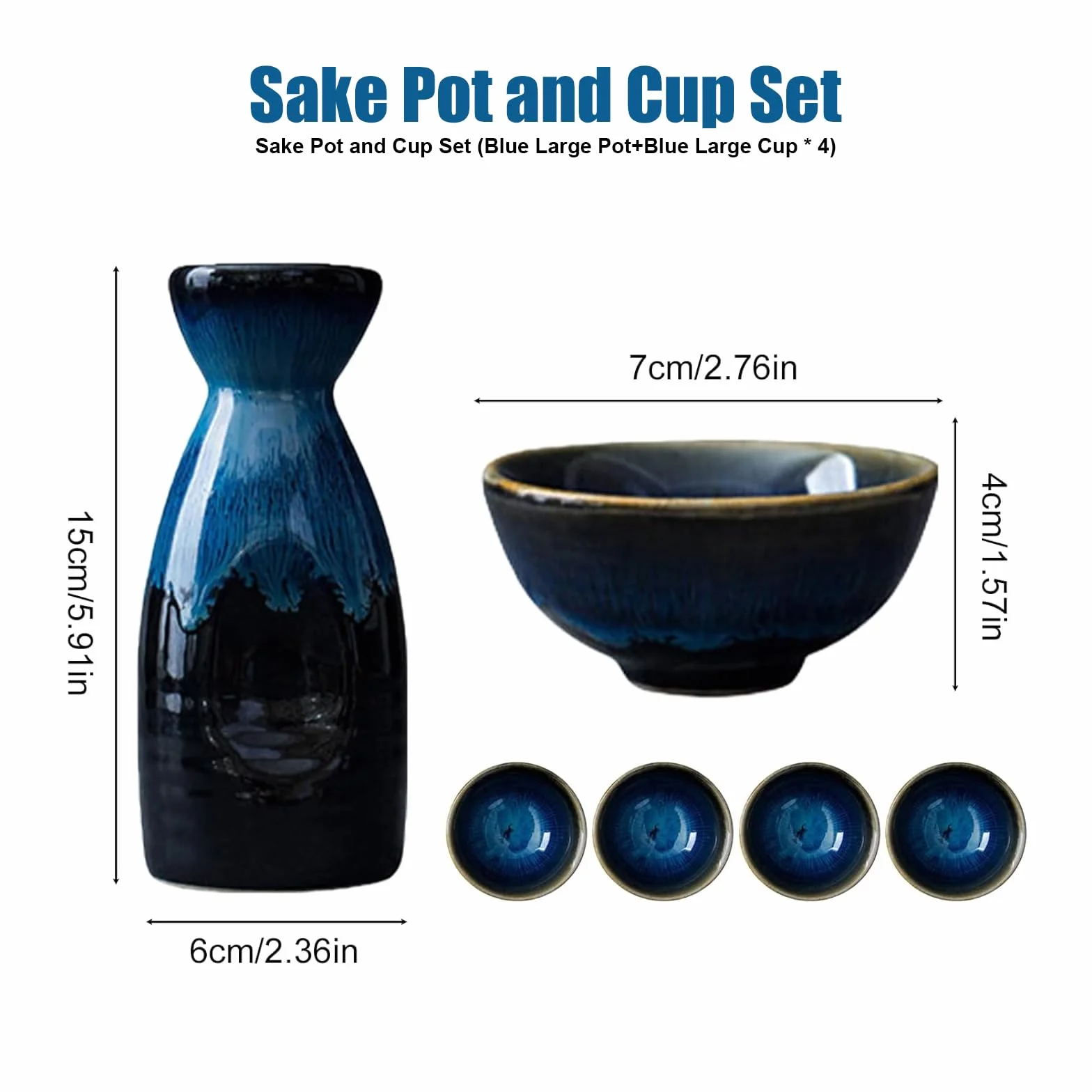 Set da sake giapponese in ceramica, 5 pezzi, set da sake giapponese con 4 bicchieri da sake, 1 brocca da sake, set di brocche da sake con bicchieri in ceramica, set per liquori in porcellana, set di