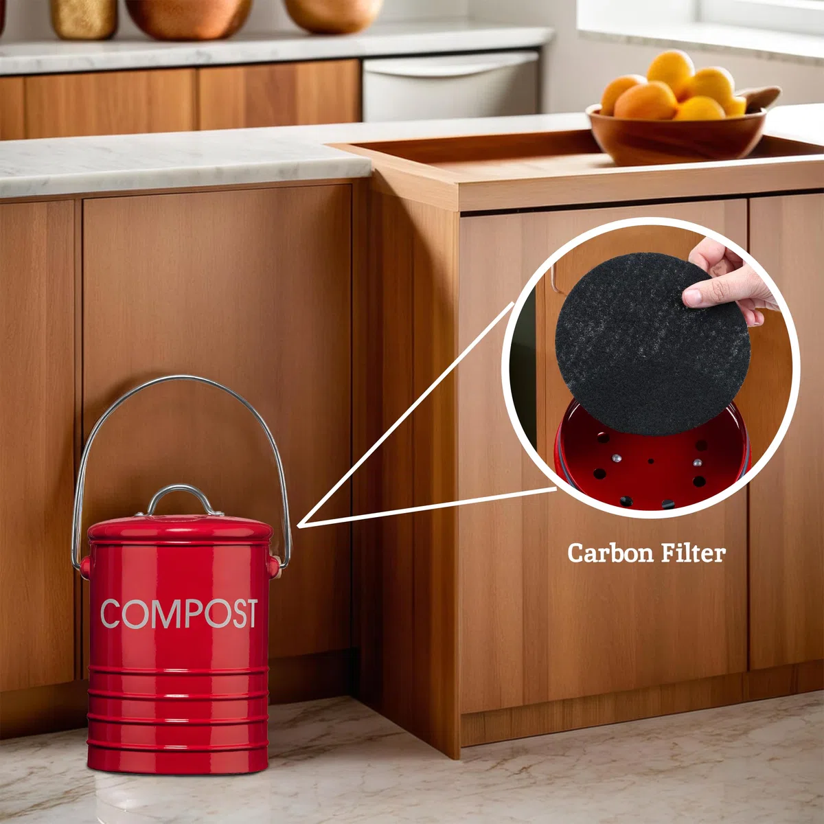 PREMIER Housewares Compostiera con Maniglia, Rosso