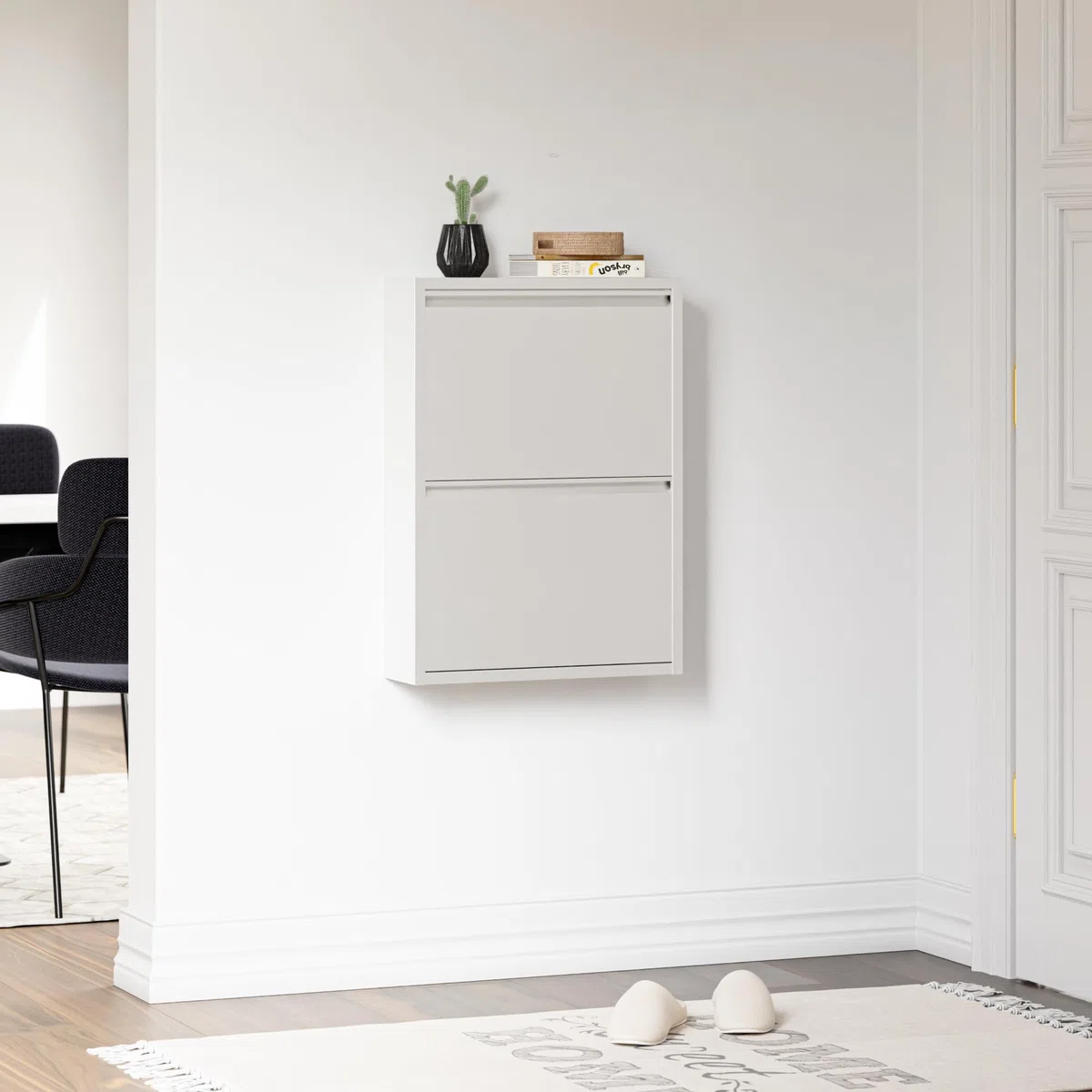 [en.casa] Scarpiera Salvaspazio con 2 Contenitori Ribaltabili Portascarpe in Metallo Mobile per Ingresso Giardino Spogliatoio - Bianco