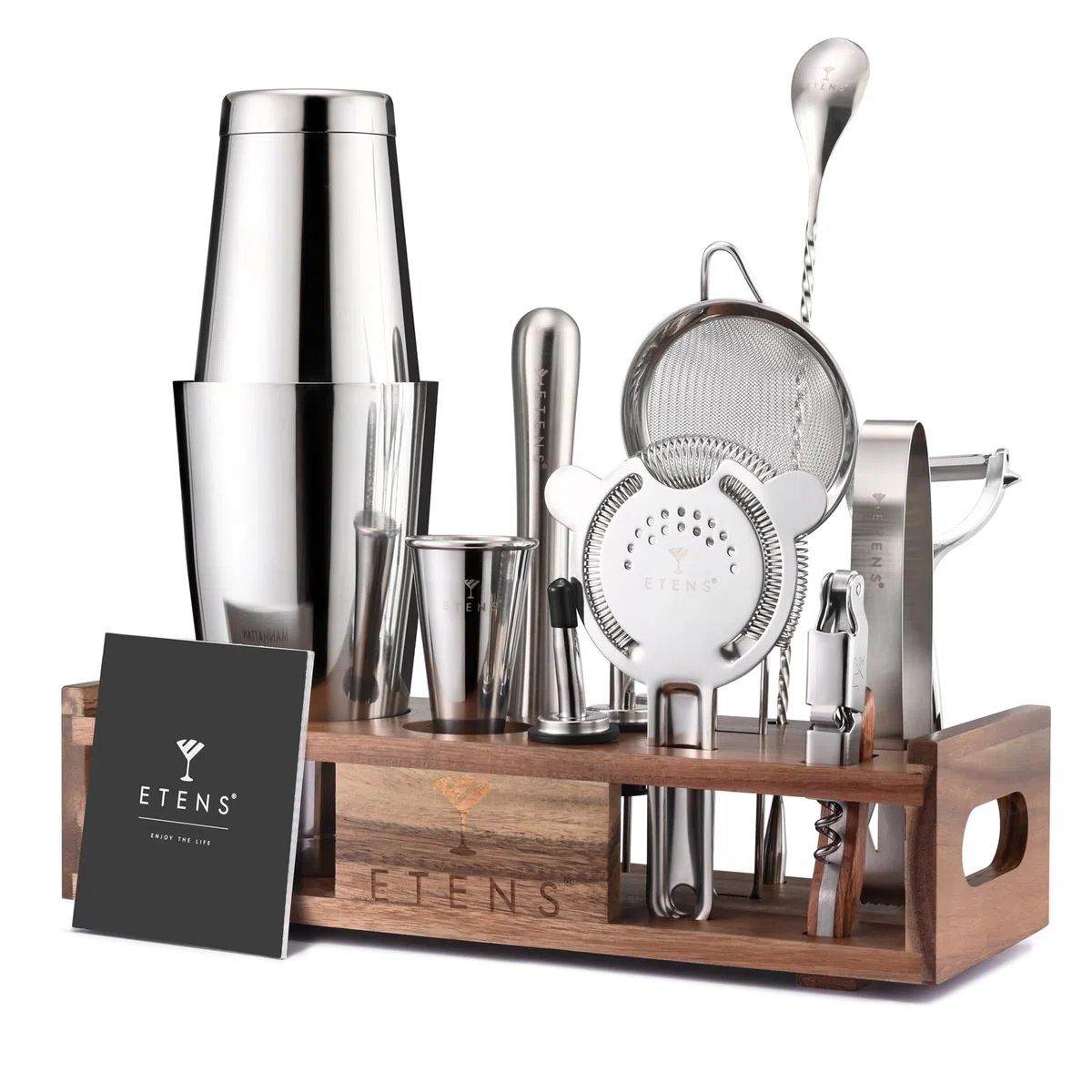 Etens Mixology, kit da barista per barista, kit per la preparazione di cocktail, set di shaker Boston con supporto, miscelazione di bevande miste, barattoli professionali per Martini, agitazione