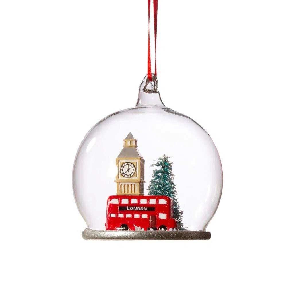 Sass & Belle London Scene Dome Bauble - Ornamento Pendente - Vetro e Poliresina - Natale