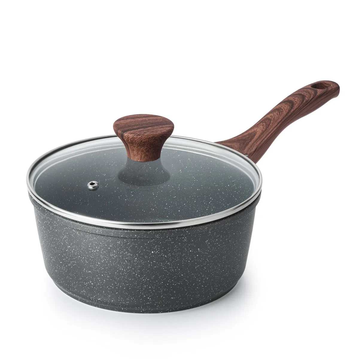 SENSARTE Casseruola Fonda Antiaderente 18 cm in Alluminio per Tutti i Fuochi (Pentola Induzione) con Manico Ergonomico Resistente al Calore e Coperchio