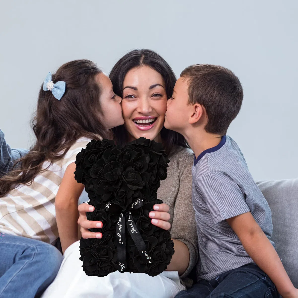 DuHouse Rose Bear Rose Teddy Bear Flower Gift Black Box per San Valentino Anniversario Festa della Mamma Natale, Compleanni Bridal Showers Completamente realizzato a mano 25,4 cm (nero)