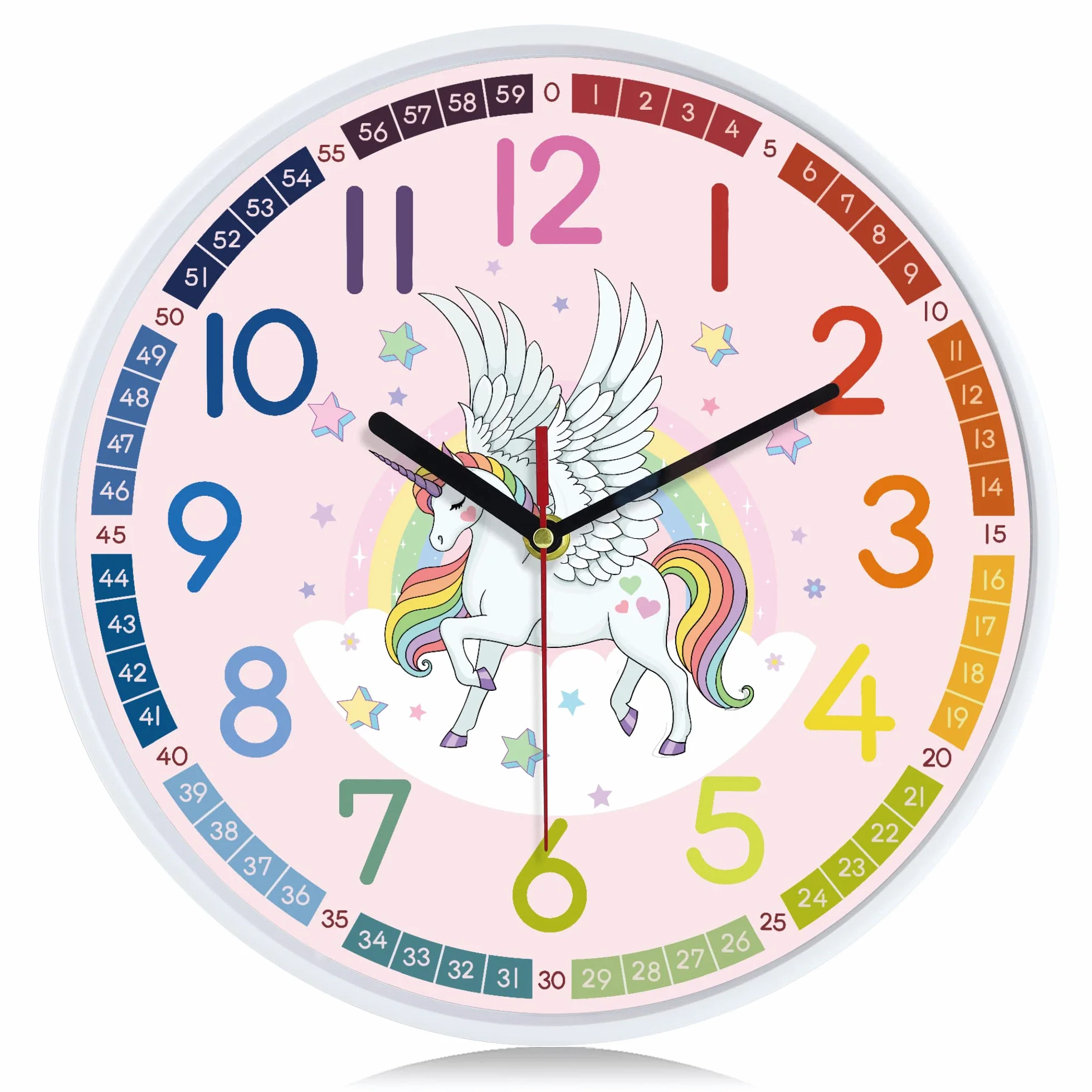 Lafocuse Orologio da Parete Unicorno Ragazze Silenzioso, Moderno Rosa Orologio Bambini, Creativo Design senza Ticchettio per Cameretta Bambini Soggiorno Scuola 30cm