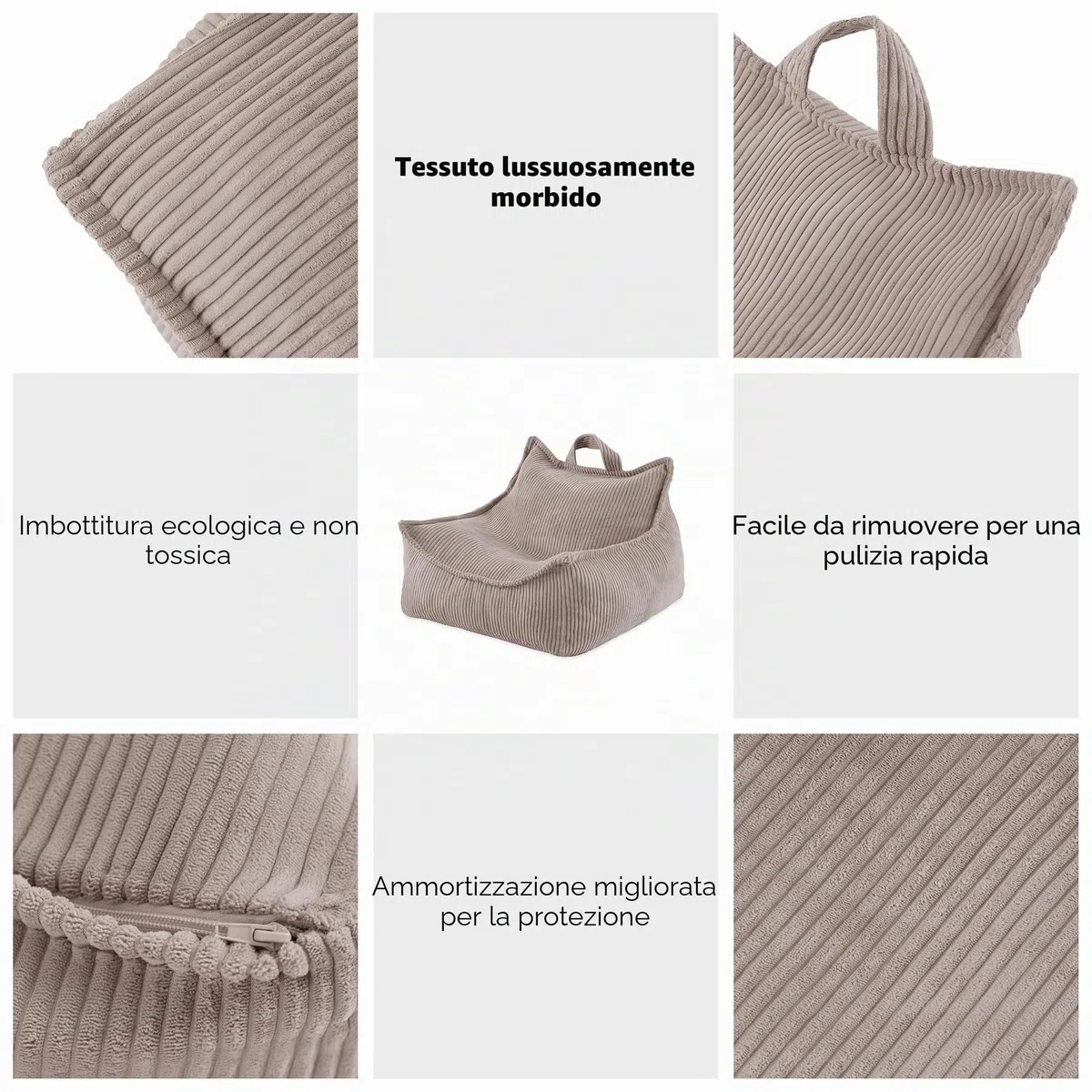 MISIOO Pouf Poltrona Boucle e Corduroy 77 x 67 x 50 cm - Elegante Poltrona Camera da Letto - Arredamento Casa Perfetto - Design Moderno e Confortevole