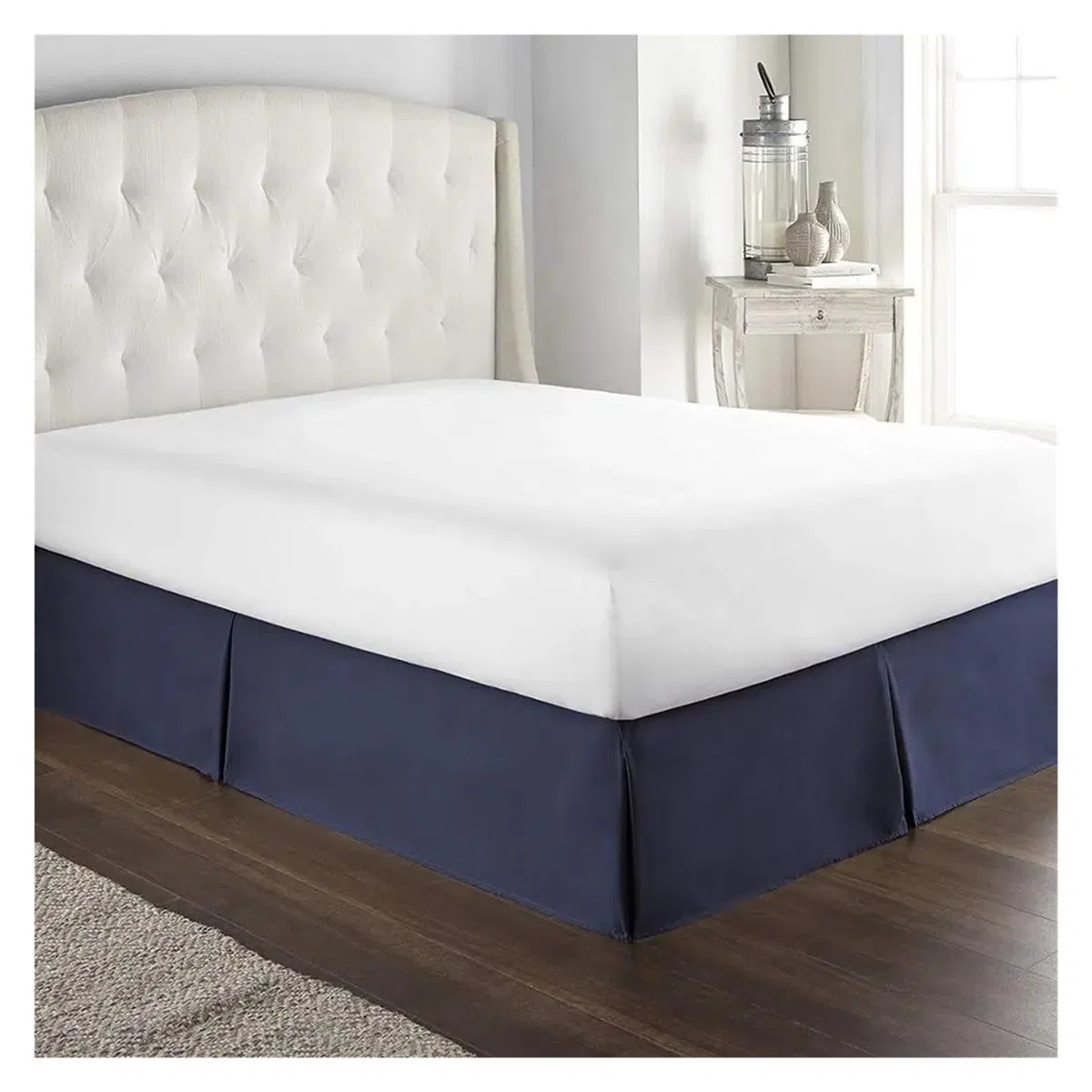 Gonna Letto Matrimoniale Gonna da Letto su Misura, Morbida e Confortevole, con Pieghe, in Tessuto Antipiega, Alta 15 Pollici(White,80x190x35 cm)