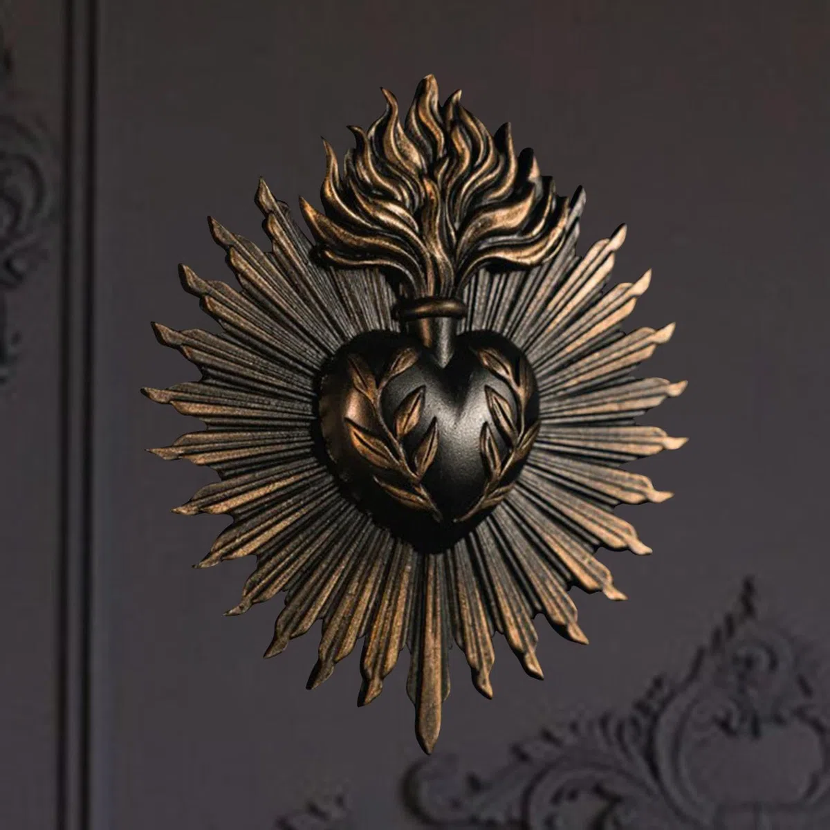MagiDeal Scultura Da Parete con Cuori Sacri, Opera D'arte Religiosa per La Casa E L'hotel, nero