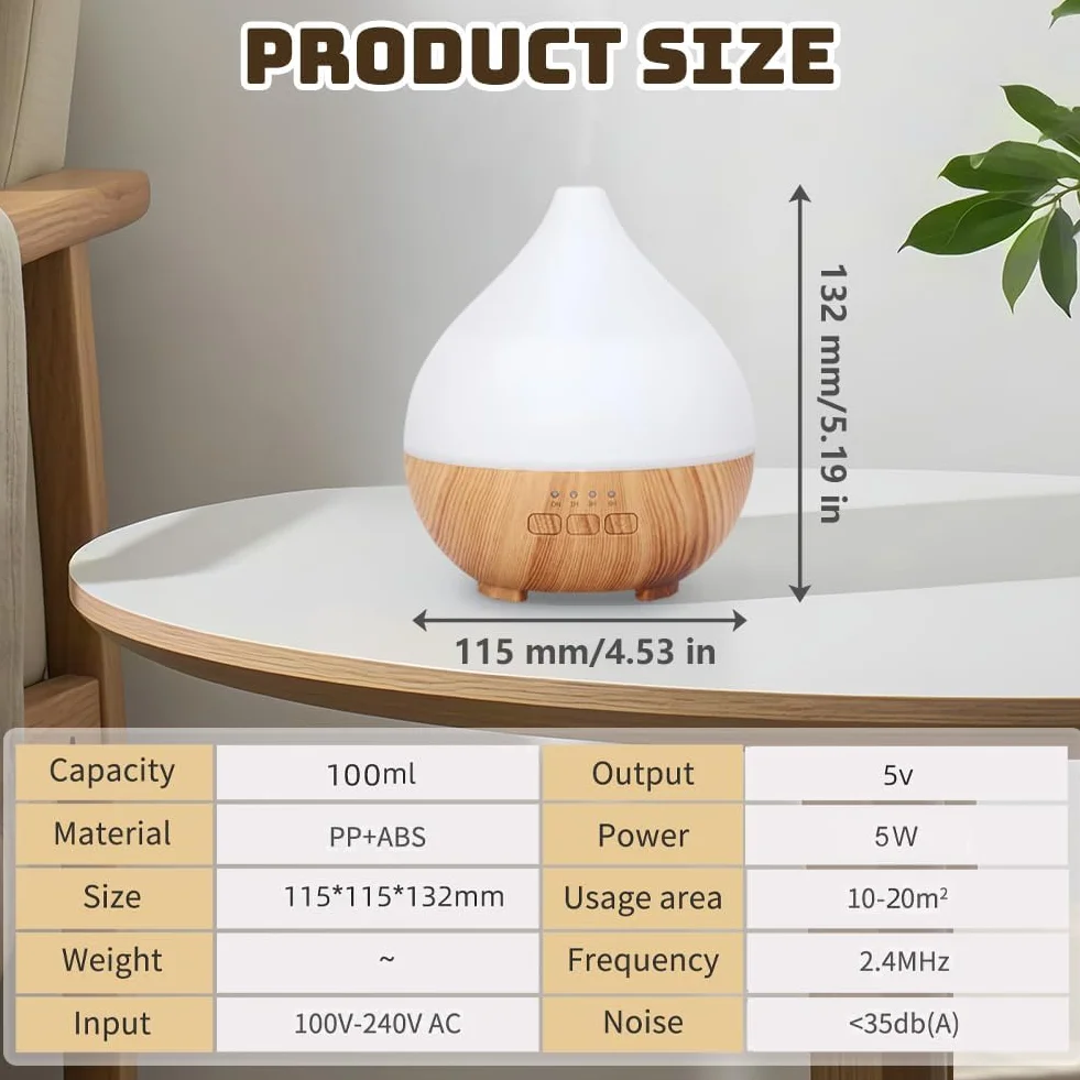flintronic Diffusore di Oli Essenziali, 100ml Ultrasuoni Diffusore di Aromi Umidificatore Ambiente, Con LED a 7 colori, per Camera da Letto, SPA, Ufficio, Neonato