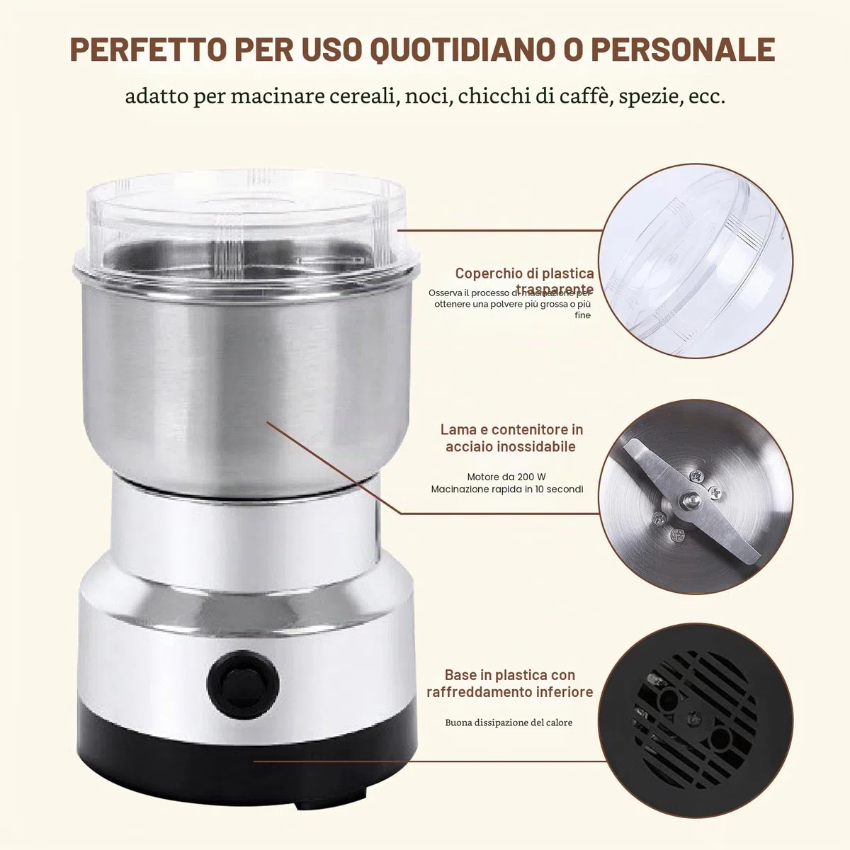 Mulino elettrico per cereali spezie superfine mulino smash macchina mulino elettrico mini mulino imbuto robot da cucina per cereali noci spezie chicchi di caffè cereali riso 300g