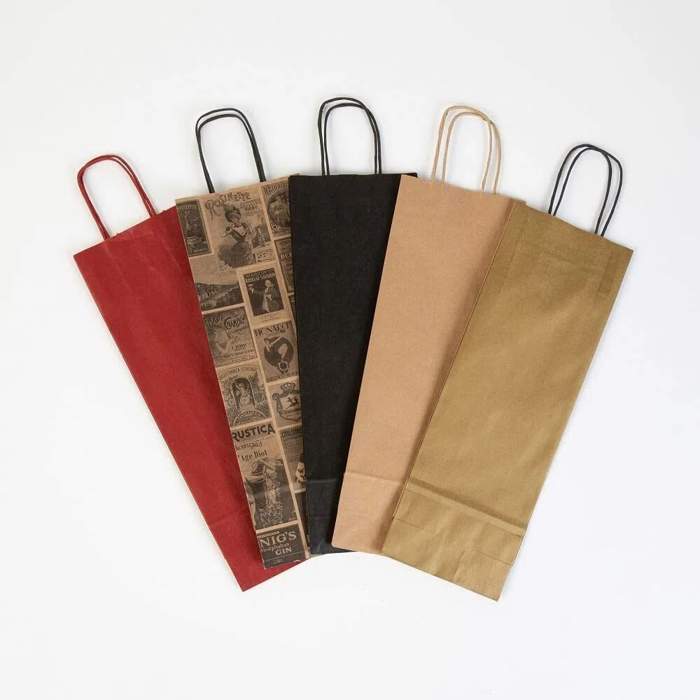 BIOZOYG Borsa per Bottiglie Sacchetti Regalo 25 pezzi 14 + 8 x 40 cm Marrone - Sacchetti di Carta Borsa per Vino Compostabile Sostenibile - Confezione Regalo Liquore Rum