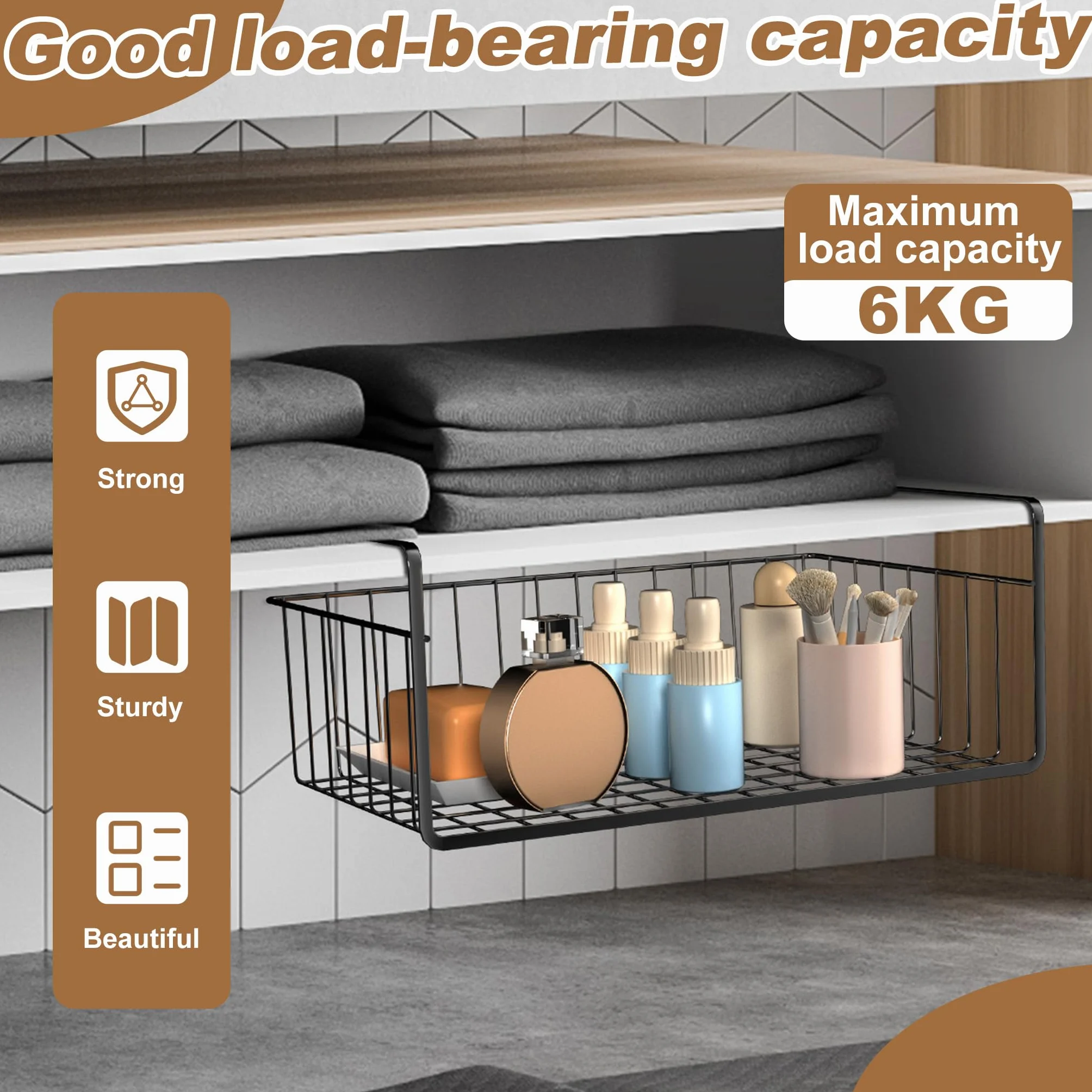 FIVMEN Set di 2 cestini sospesi in metallo per scaffale - Cestino metallico sospeso per organizzazione - Organizzatore per cucina, ufficio, dispensa, bagno - 40x25x15 cm