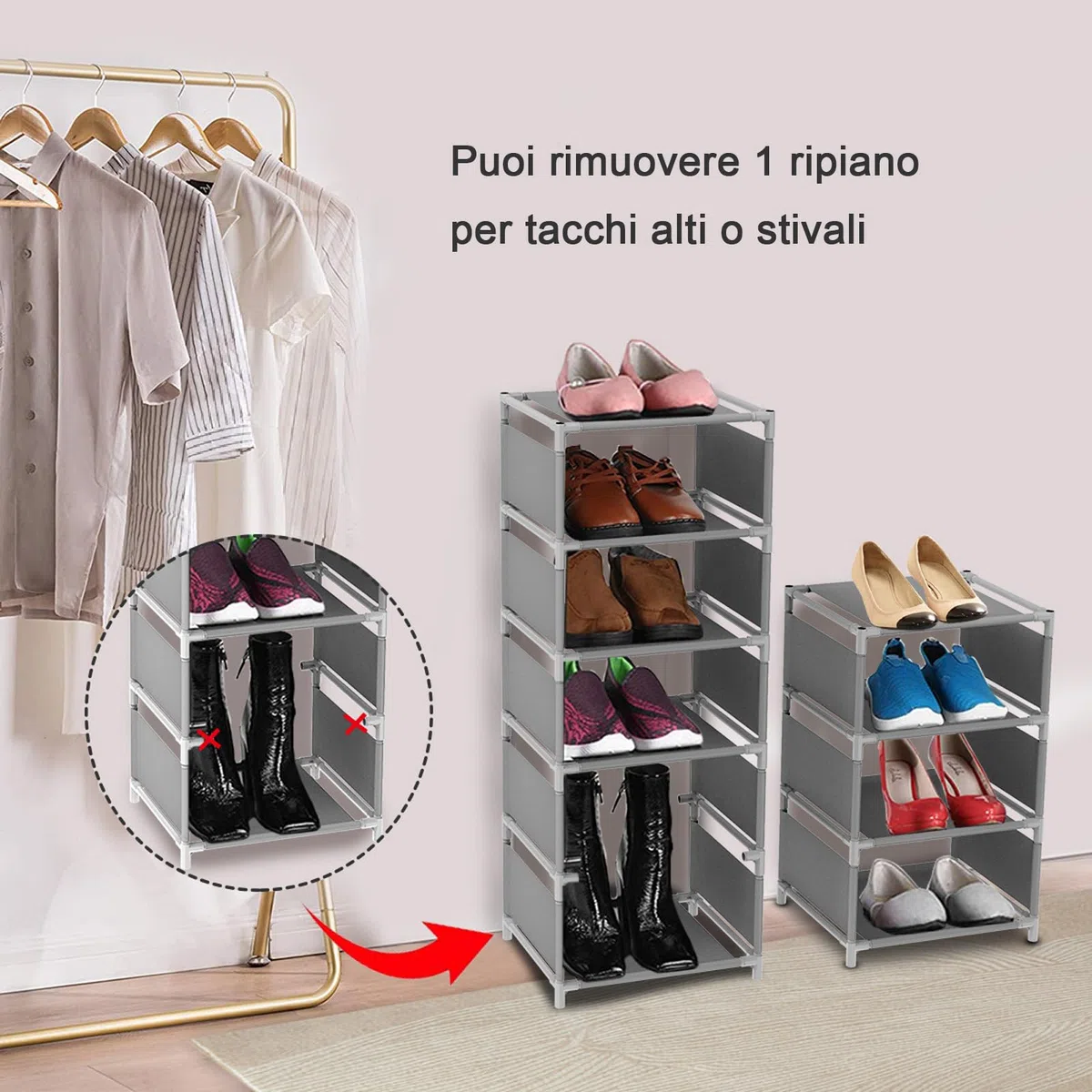 Esonstyle Scarpiera a 10 Ripiani in Metallo - Stretta per 10 Paia di Scarpe Alte - Salvaspazio Slim per Soggiorno, Ingresso, Corridoio e Guardaroba