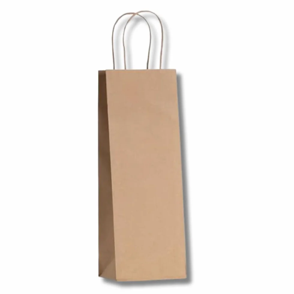 DOT Horeca Solutions 50 Shopper porta bottiglia AVANA vino Buste di Carta Sacchetti Regalo per Bottiglie con Manico 14x8x40 cm Carta Kraft Sacchetto Busta per Vino portabottiglia