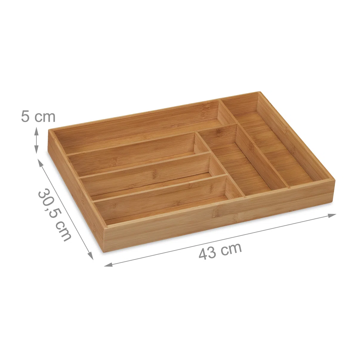 Relaxdays Portaposate da Cassetto in bambù, 6 Scomparti, Divisore Posate e Utensili da Cucina, 5x30,5x43 cm, Naturale