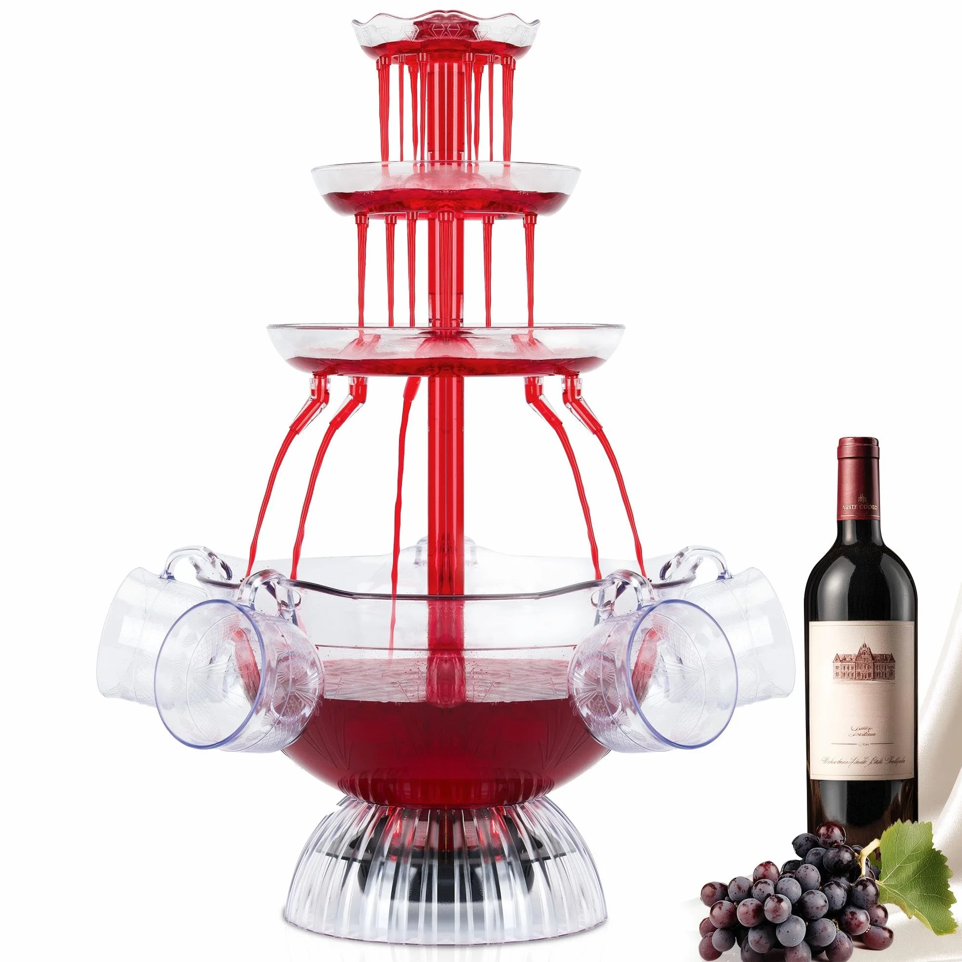 Fontana di Festa, 3 Livelli Illuminanti LED per Pub, Feste a Casa, Compleanni e Matrimoni, Fontana Elettrica con 5 Tazze Riutilizzabili e Vino Rosso