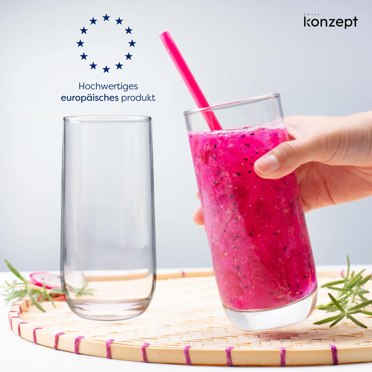 KONZEPT Set di 6 bicchieri da 300 ml, con base rinforzata, lavabili in lavastoviglie, senza piombo, ideali per acqua, succhi e bevande ghiacciate