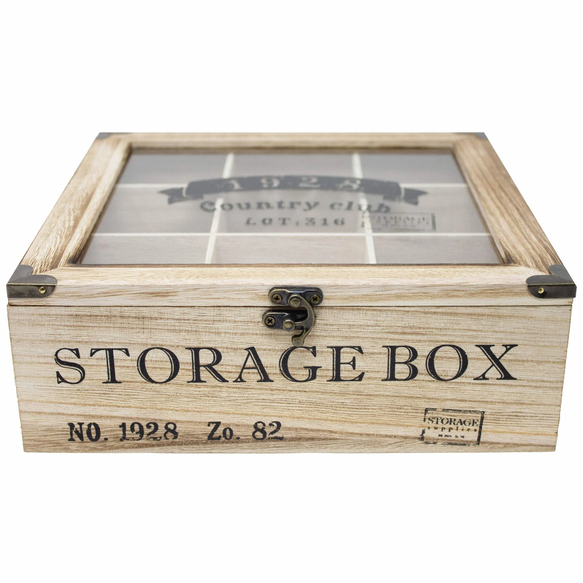 ToCi Scatola da tè in legno naturale con 9 scomparti – Scatola rettangolare con finestra in stile vintage – Contenitore per tè per bustine di tè, spezie e piccole parti | 24 x 24 x 8,5 cm