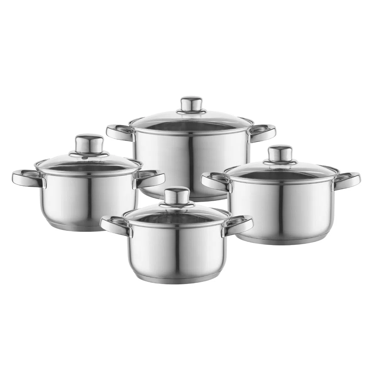 FLORINA Set Pentole POLPO I Set di Pentole 8 Pezzi I Acciaio Inox di Alta Qualità I Coperchio in Vetro e Misurino I Adatte alla Lavastoviglie I Ideali per Piano Cottura a Induzione, Gas, Elettrico