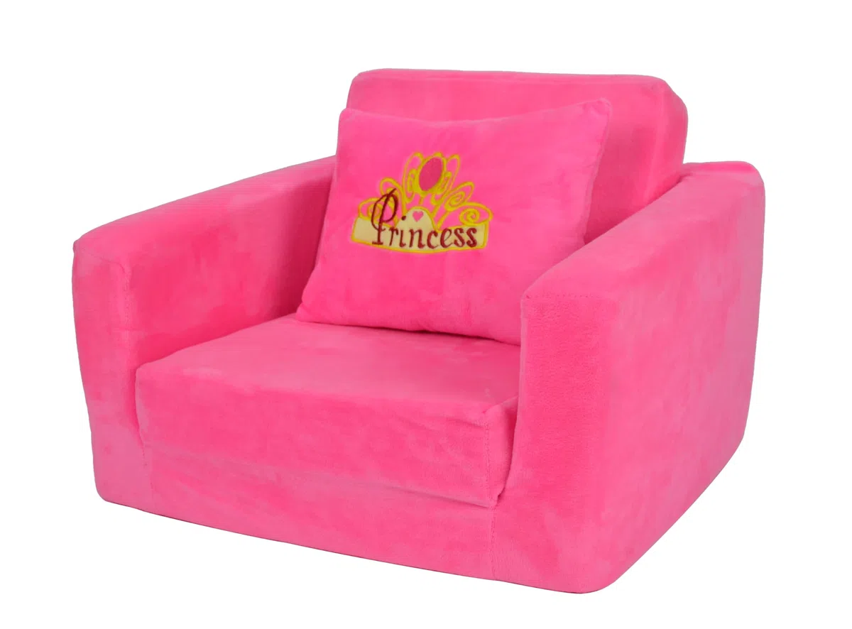Mondial Toys Poltroncina Letto per Bambini Soffice Poltrona Rilassante Morbida in Peluche con Cuscino Rosa