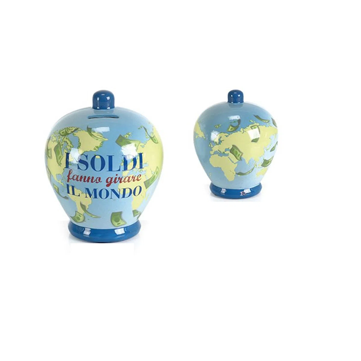 SALVADANAIO terracotta "I SOLDI FANNO GIRARE IL MONDO" N° 13 cod. 7226