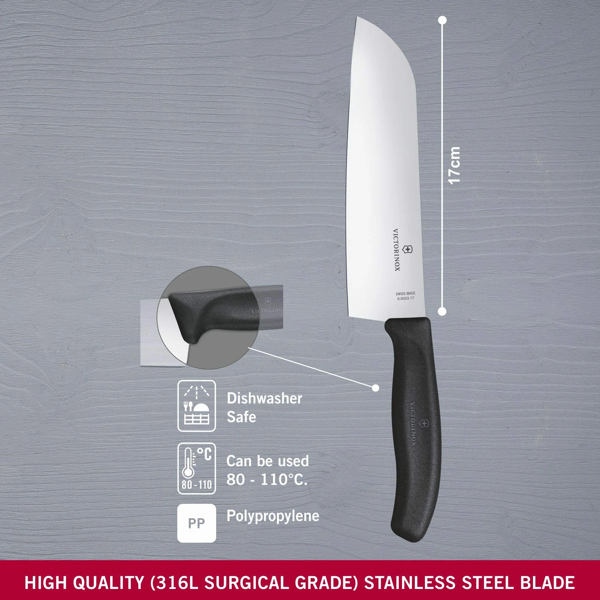 Victorinox Swiss Classic, coltello da cucina/Santoku, lama da 17 cm, acciaio inox, inossidabile, colore nero