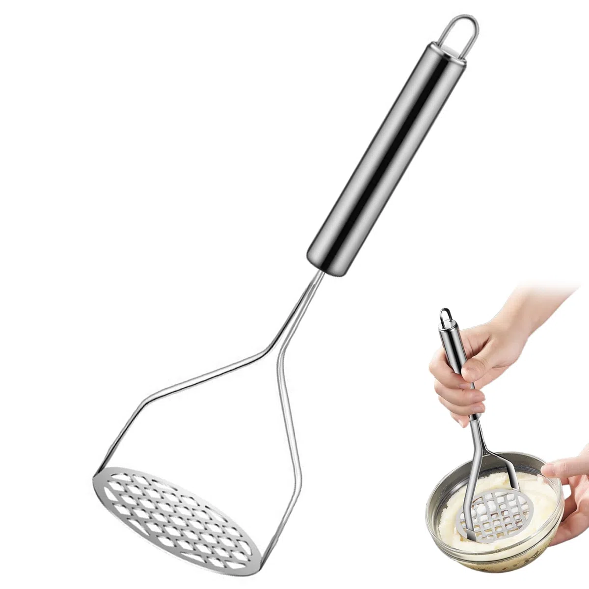 Schiacciapatate Acciaio Inossidabile, Schiacciapatate Acciaio Inossidabile Purè Ricer Resistente Portatile Manico Lungo Cucina Ristorante per Fagioli Verdure, Ricer