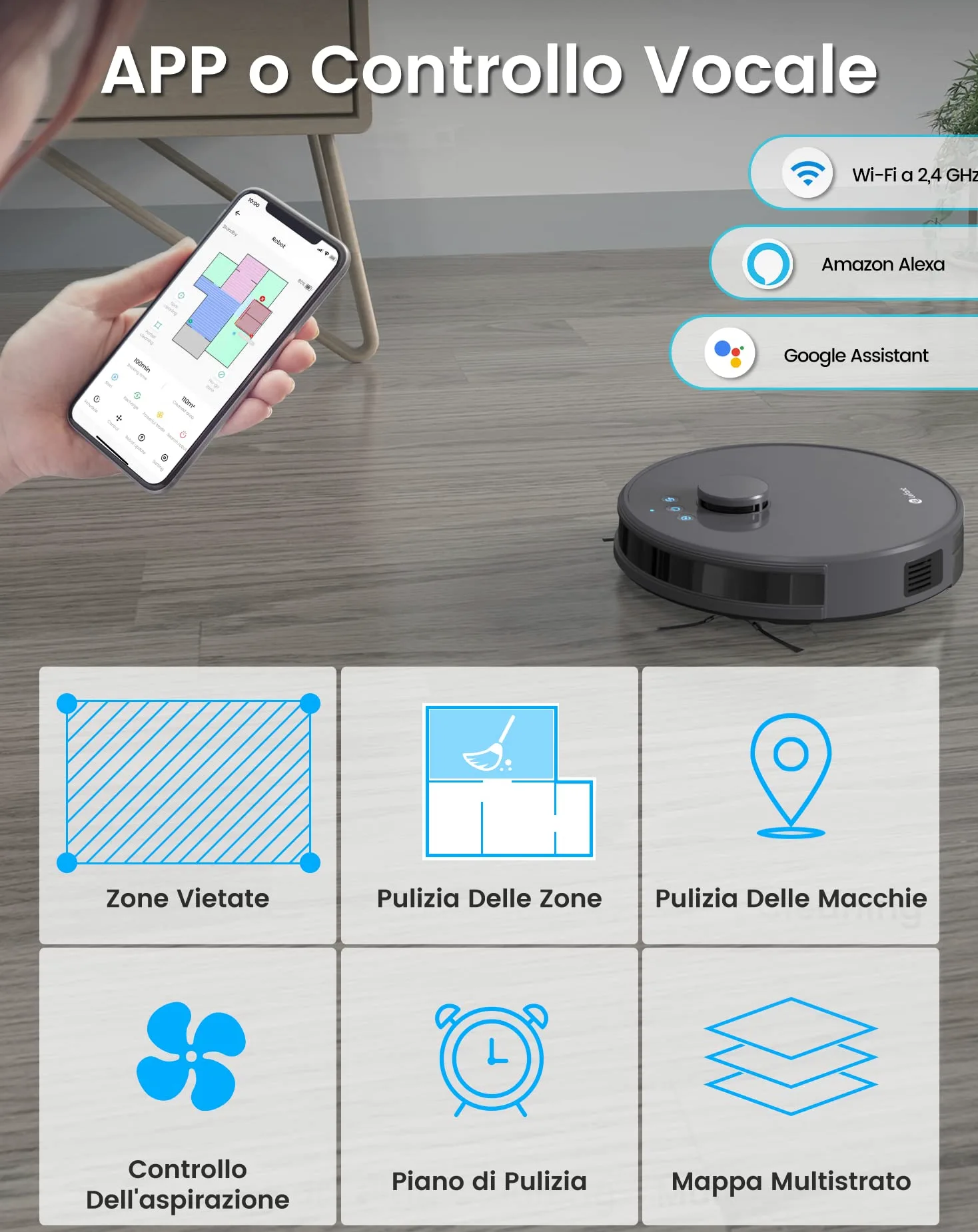 Lefant M1 Robot Aspirapolvere Lavapavimenti con Mappatura,Navigazione LDS,5500 Pa Potente Aspirazione,200 min,Zona Vietata,Aspirapolvere Robot Sottile da Diam 32 cm Controllo App/Alexa,Grigio