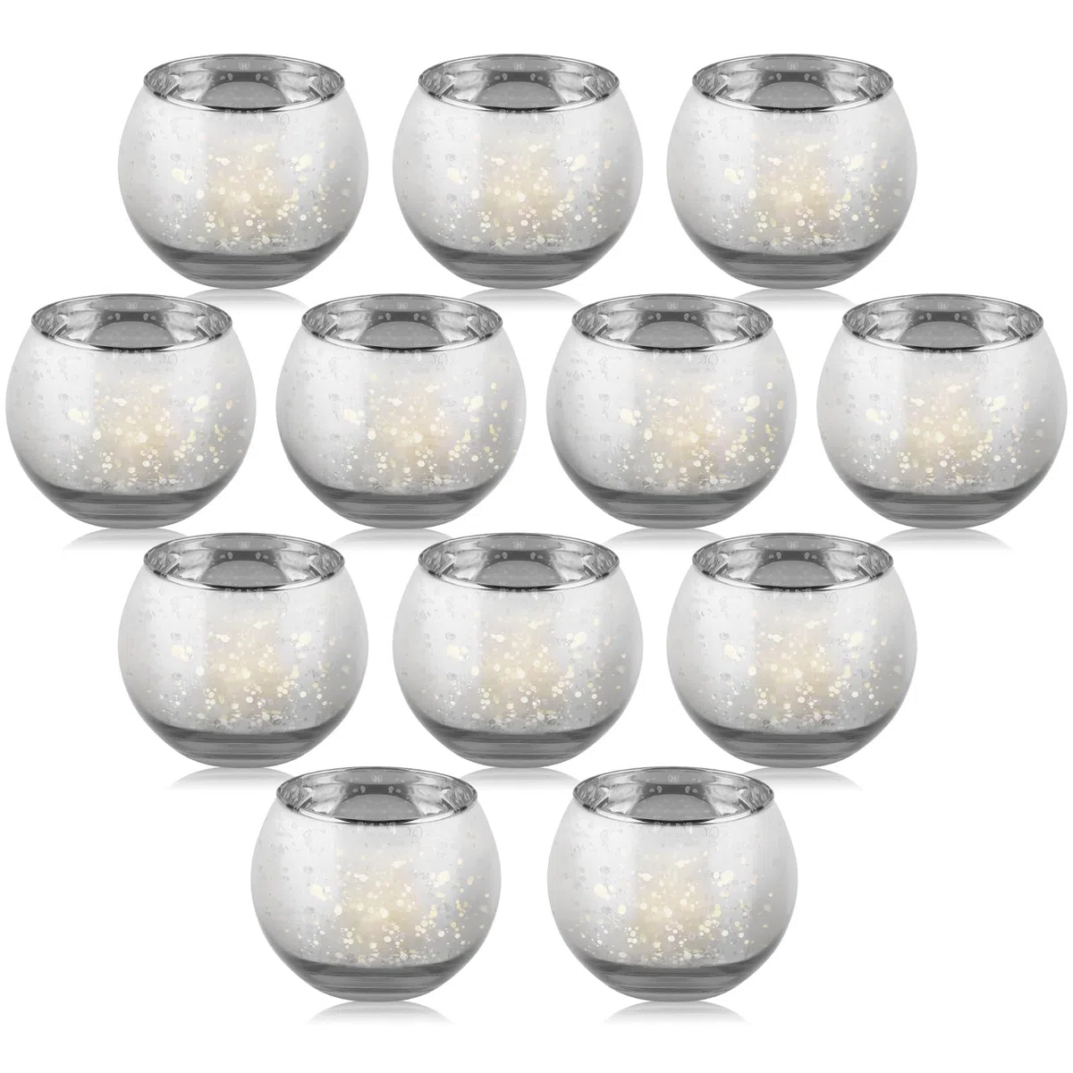 LALAGO 12 pezzi Barattoli per tealight,Vetro porta tealight maculato, Porta candele porta tealight, Barattoli per tealight decorazione di Natale decorazione da tavolo matrimonio (Argento)