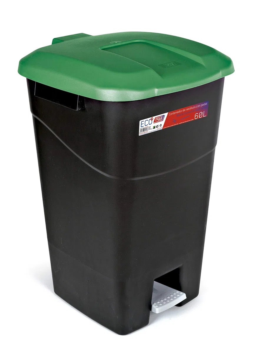 Tayg - Contenitore per rifiuti, 60 litri, con pedale, base nera e coperchio verde