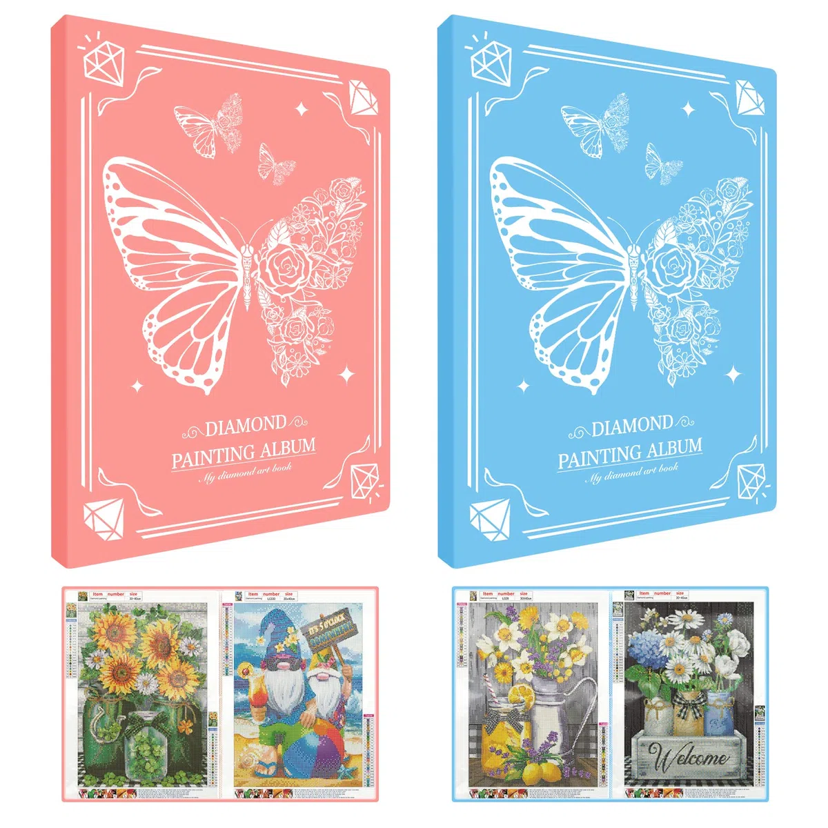 5D Diamond Painting Album,2 Pezzi A3 Pagine Diamond Painting Storage Book,Libro d'Arte di Pittura di Diamanti,Accessori per la Pittura a Diamante(30Page,contiene 60 fogli)