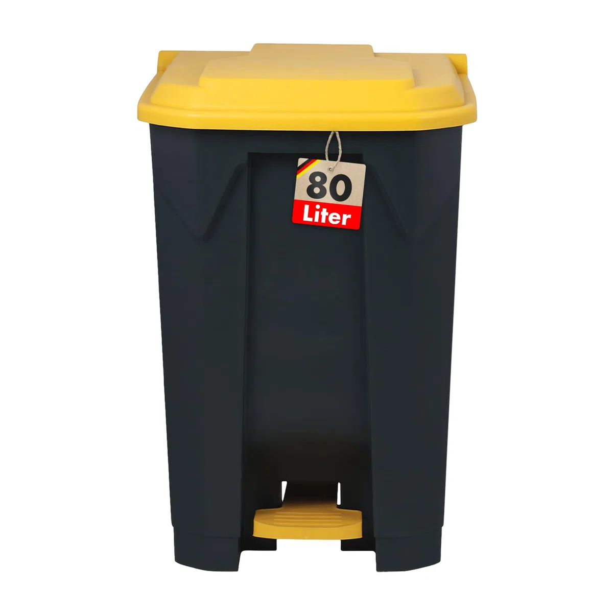 KARAT Pattumiera con coperchio ermetico, 2 maniglie, in plastica, per interni esterni, resistente alle intemperie, ideale per giardino ristorante (giallo (Olaf), 80 l)