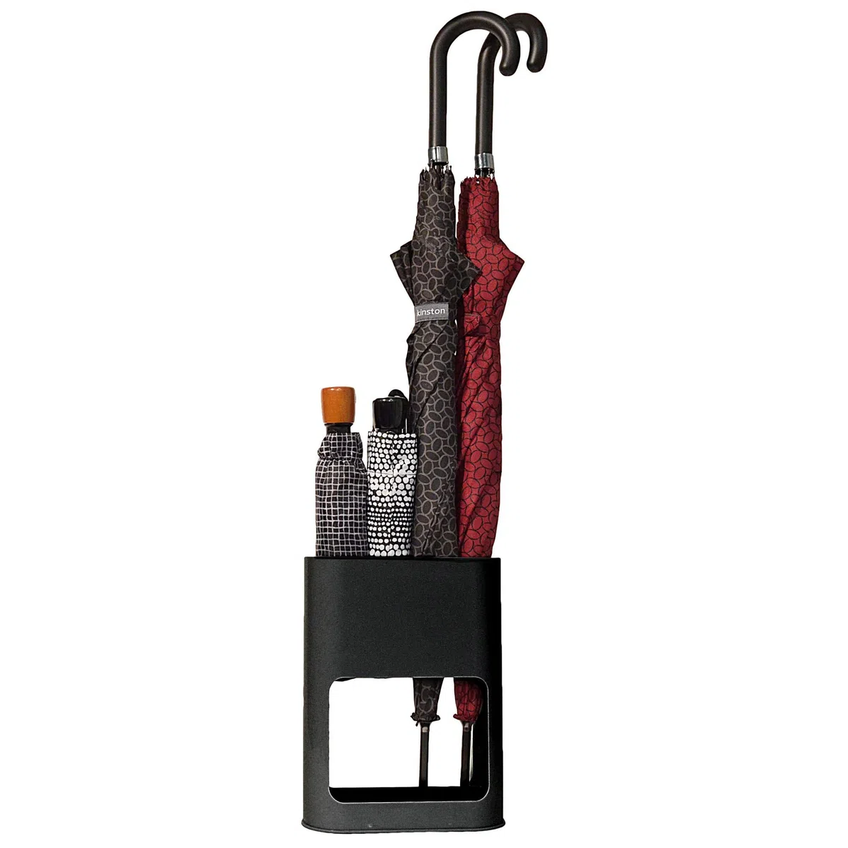 KINSTON - Portaombrelli Nero Design Minimalista - Dimensioni 21 x 28 x 9 cm, Stabile con Vassoio Rimovibile per Asciugatura Rapida - Capacità Fino a 4 Ombrelli, Ideale per Piccoli e Grandi Ombrelli