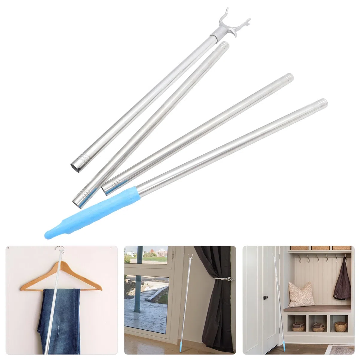 Asta Appendiabiti in Acciaio Inox 166 Cm, Palo per Abiti Lunghi Ganci, Bastone Porta Abiti Pratico per Uso Domestico e Spazi Ristretti
