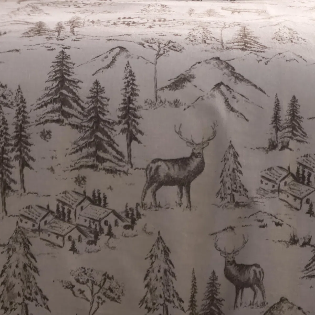 Dreams & Drapes Lodge Alpine - Set copripiumino con cervo, 100% cotone spazzolato, per letto singolo, 140 x 200 cm, naturale, con stampa di Mountain Lodge disegnato a mano