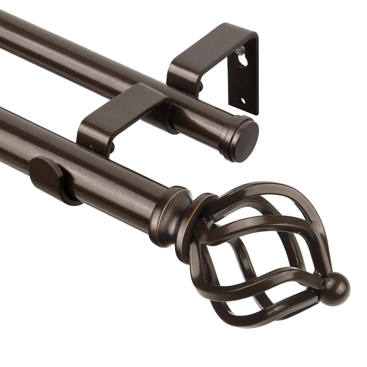 KAMANINA Asta doppia per tende da 167 a 305 cm, aste telescopiche color bronzo per tende con occhielli, asta da 22 mm di diametro con terminali a gabbia intrecciata
