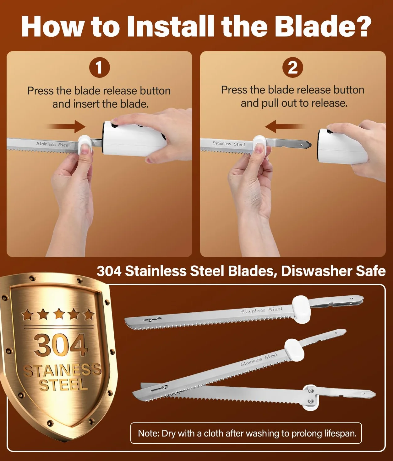 PAHTTO Coltello elettrico per affettare carne pane verdura frutta, coltello da cucina affettapane a batteria con doppie lame in acciaio inox incluso scatola, forchetta e tagliere pieghevole